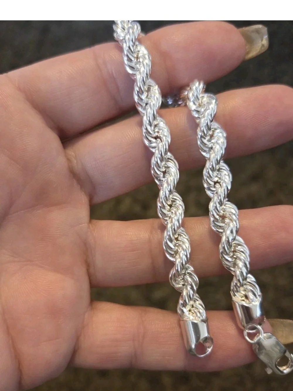925 Sterling Silver 8in Rope Bracelet 6.7mm Thick